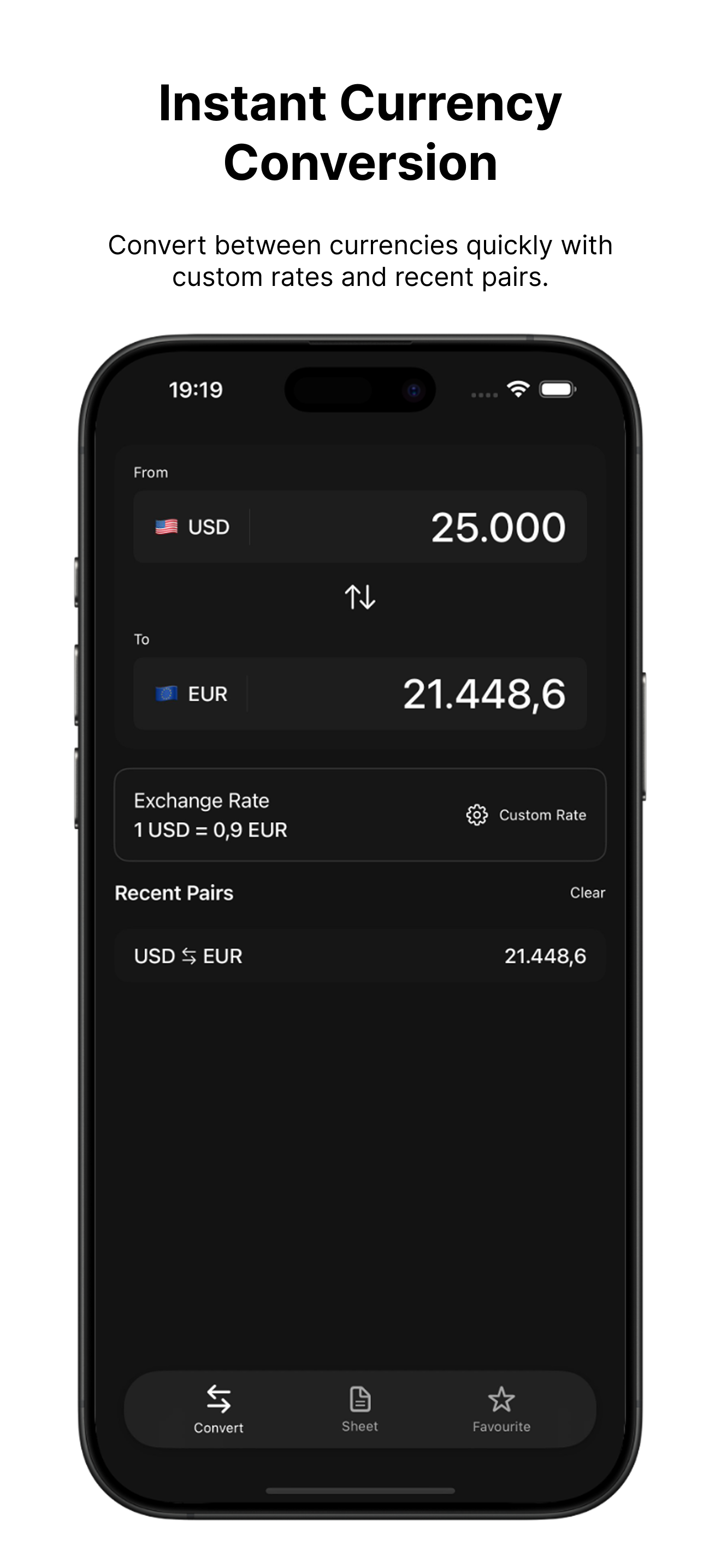 Currency Converter user interface – Frame 95
